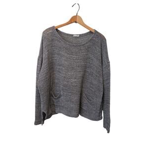 Eileen Fisher 100% Cotton Gray Oversized Mesh Cropped Sweater with Pockets